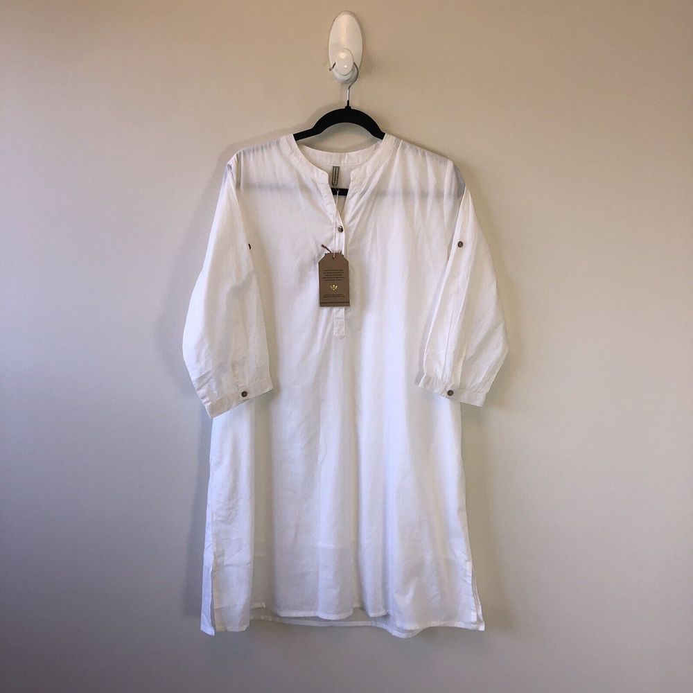 Embellish Caftan Mini Dress White 100% Cotton Made In India Size Large NWT’s